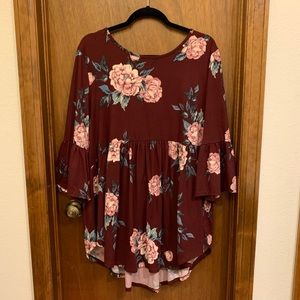 Pink Blush burgundy floral tunic, 1xl